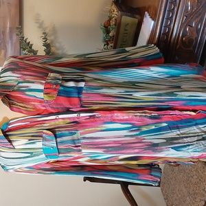 SUNNY LEIGH sheer, long sleeve, colorful summer blouse. Size S. NWOT